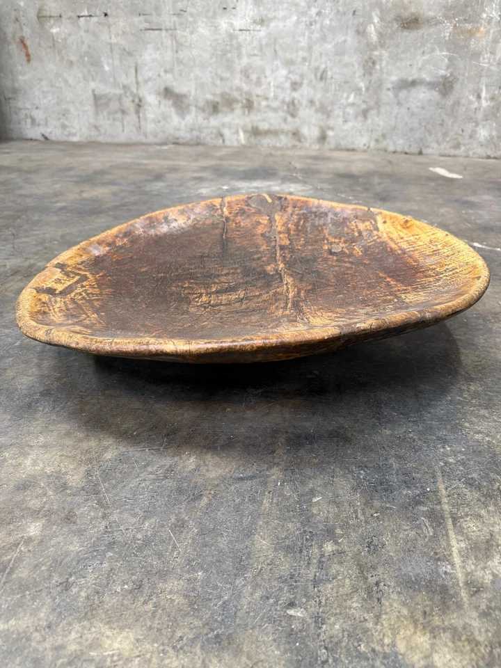 VINTAGE GRANDE TIGELA DE MADEIRA PRIMITIVA CRUA COM CONCHA - BOM ESTADO - Imagem 4 de 4