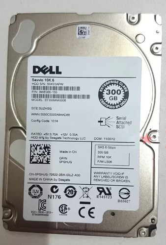 DELL PGHJG ST300MM0006 300GB 10K.6 0PGHJG 6Gbps SAS HDD Hard Drive