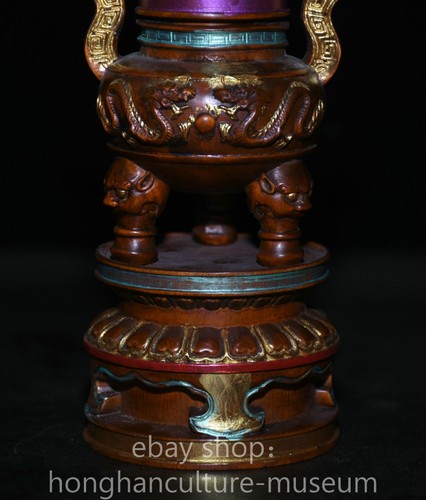 8.8" Old Chinese dynasty boxwood Carving Dragon beast Incense Burner Censer - Picture 4 of 17