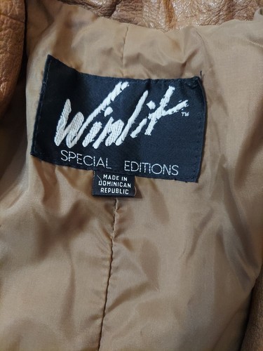 Winlit Leather Coat Womens M Brown Long 70s Vtg Soft Button Up Retro Trench - Picture 7 of 12