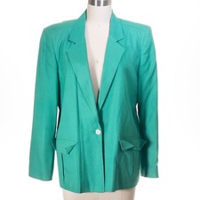VTG 80s Christian Dior Green Single Breasted 1 button Lightweight Long Blazer 12