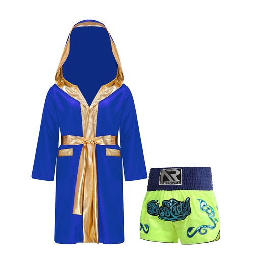 Kids Boys Robe+Shorts Metallic Trim Costume Theme Party Boxing Outfit Soft Gold - Picture 71 of 87