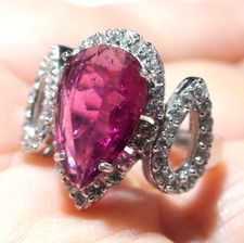 BEAUTIFUL 2.80 ct NATURAL CHERRY PINK RUBELLITE TOURMALINE RING 925 SILVER 6.0.