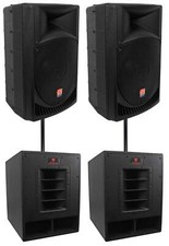  2 Rockville RPG15 15" Powered 1000W DJ/PA Speakers 2 15" Subwoofers Poles