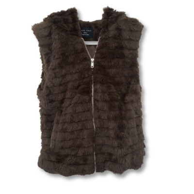 Love Tree Womans Hooded Brown Faux Fur Vest