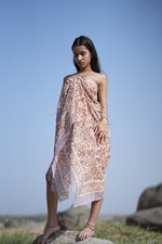 Floral Summer Cotton Sarong Hand Block Printed Beach Cover-up Long Pario Scarf