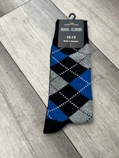 NWT One Pair of Dress Socks Elegant Argyle Diamond Blue Black Gray Cotton Socks