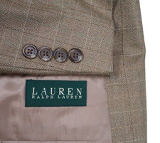 NEW RALPH LAUREN VTG SILK WOOL 44 L BLAZER SUIT JACKET SPORT COAT TAN WINDOWPANE