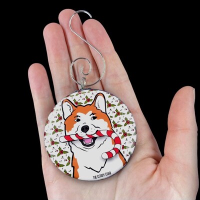 Caroline's Treasures SC9480CO1 Akita Candy Cane Holiday Christmas Ceramic Ornament, 3 in, Multicolor