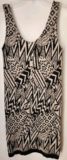 Guess Black And Beige Bodycon Stretch Geometric Print Dress Size Medium