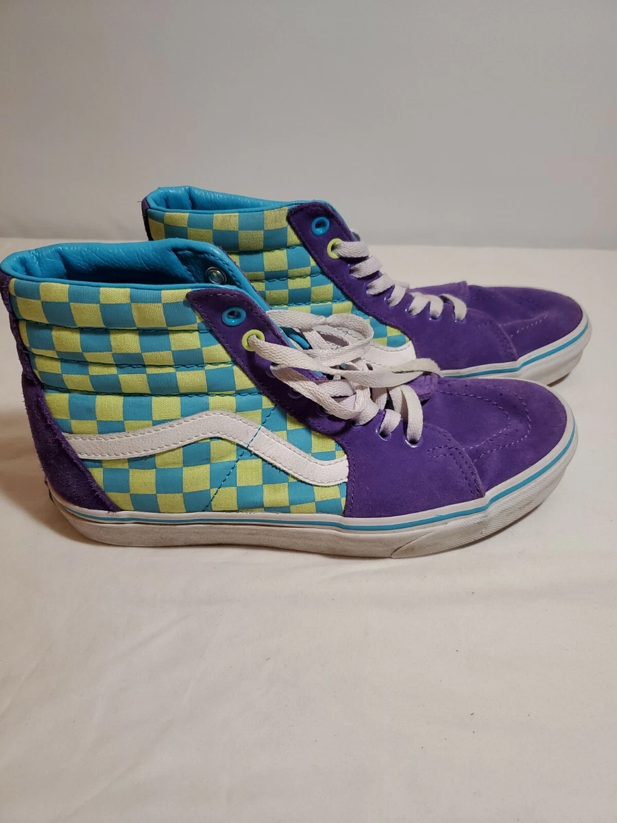Purple and green store checkered vans