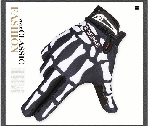 Vollfinger Biker Skelett Knochen Handschuhe Rennrad Motorrad Mechaniker Goth - Bild 8 von 21