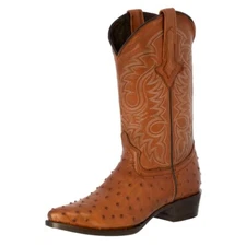 Mens Western Wear Cowboy Boot Cognac Ostrich Quill Print Leather Size 6, 7, 12.5