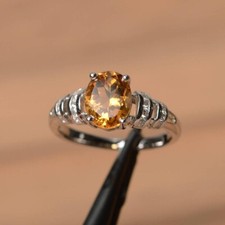 2Ct Lab-Created Yellow Citrine Solitaire Engagement Ring 14K White Gold Plated