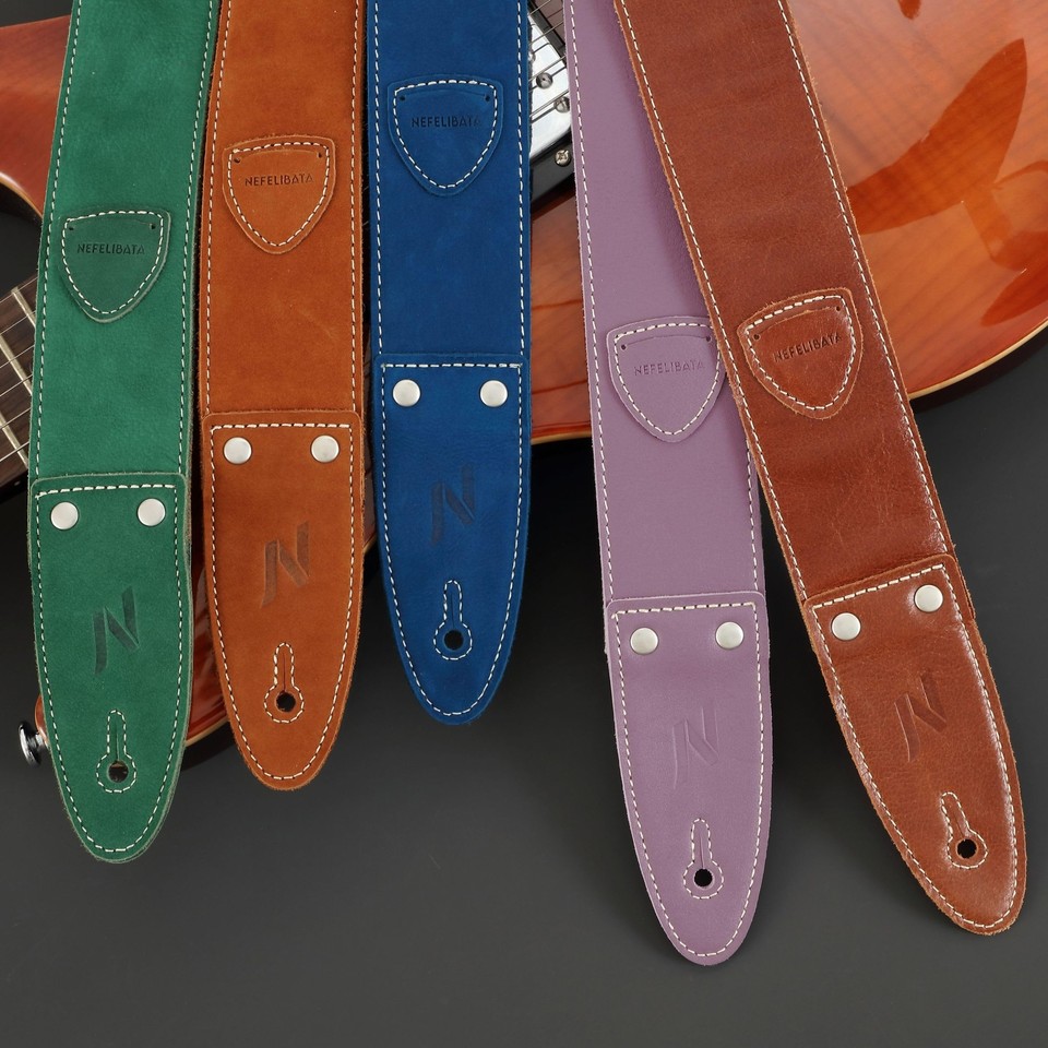 Guitar Strap, 2"Full Grain Leather Guitar Straps with Pick Pocket for