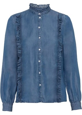 Bodyflirt Lyocell Flounced Blouse Shirt Long Sleeve Womens Blue Size 18