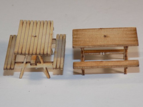 12 picnic tables -00 gauge bench 1:76 model railway pub garden detail wood kit - Foto 3 di 6