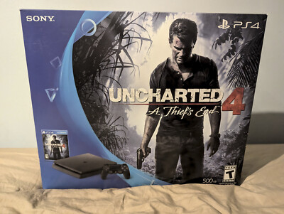 Sony PlayStation 4 Slim 500GB Console with Uncharted 4 Black New Sealed
