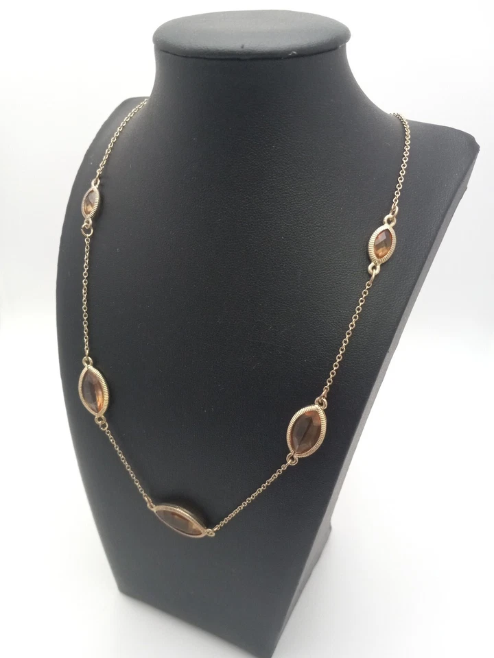 DANA KILLEEN Gold Tone Champaign Marquise Bezel Set Stones Stations Necklace - Image 3 of 4