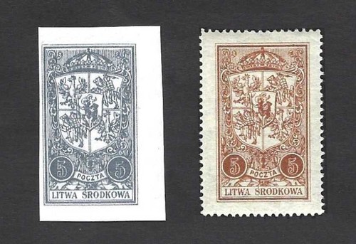Central Lithuania 1921 Vilnius Coat Of Arms ... IMPERF PROOF ... MNH **