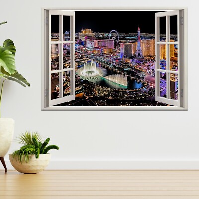 Las Vegas Nevada Panorama USA Neu 3D Fenster Blick Wandaufkleber Poster Aufkleber A434