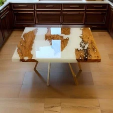 Luxury White Epoxy Resin Center Dining & Farmhouse Rastaurent Table Top Home Dec