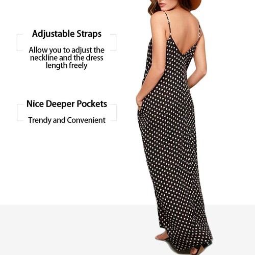 EXLURA Women's Tie Shoulder Scoop Neck Sleeveless Cami Split Maxi Dress  T-Shirt | eBay
