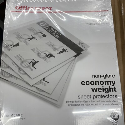 NEW Office Depot Non-Glare Economy Weight Sheet Protectors 279-376 200 count S16
