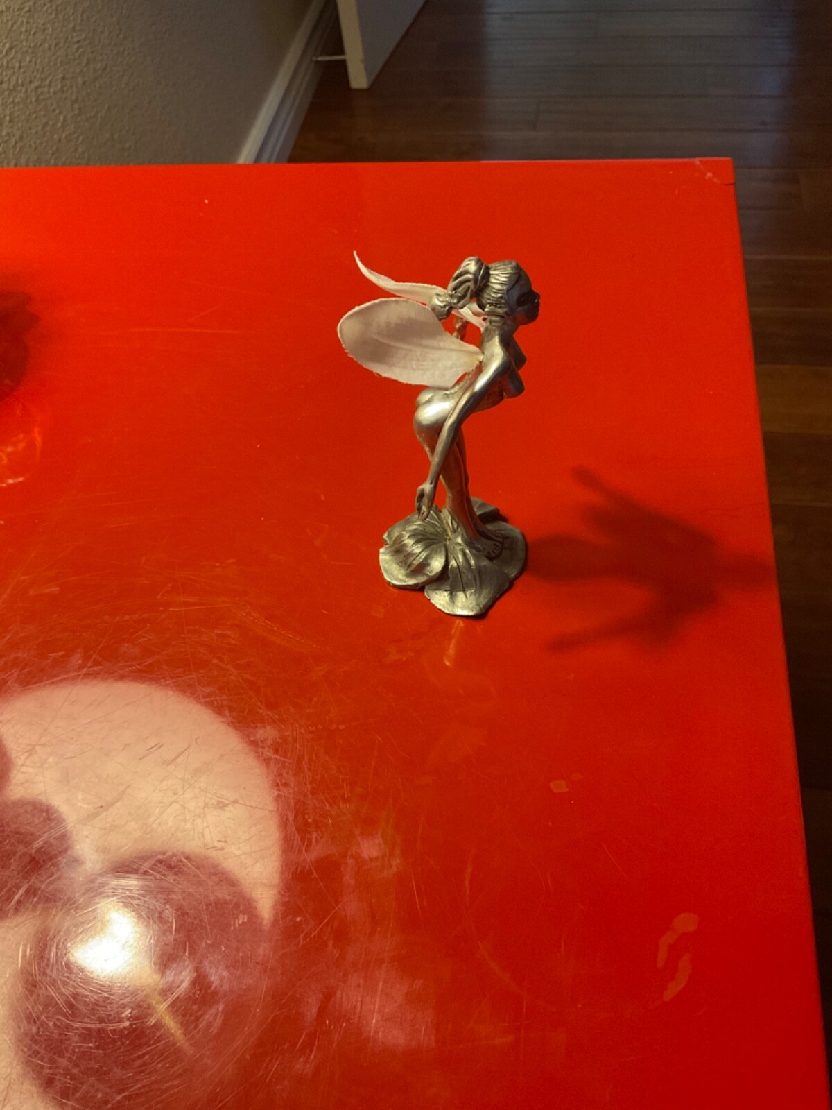 Fairy Figurine Pewter Statue Standing On Lilly pad metal figure is 4.25