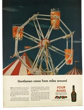 1945 Four Roses Whiskey Sour Highball Cocktails on Ferris Wheel Vintage Print Ad