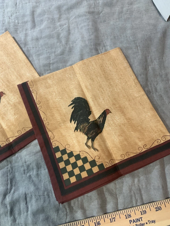 Park Designs Hand Painted Napkins by Cindy Shamp Folk Art Roosters 2001 Lot of 2 - Image 2 of 4