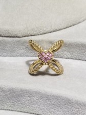 Judith Ripka 18k yellow gold clad Sterling silver pink Heart Wide X long Ring