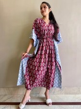 Indian Purple Floral Print Cotton Hippie Maxi Women Nightwear Caftan Dress
