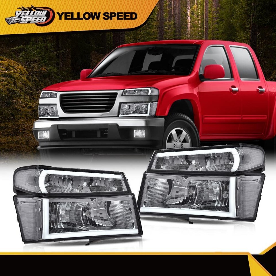 LED DRL Black Headlights Fit For 0412 GMC Canyon/Chevy Colorado W