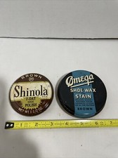 2 Vintage Shoe Shine/Stain Paste Tins Shinola Omega USA Collector Of Americana