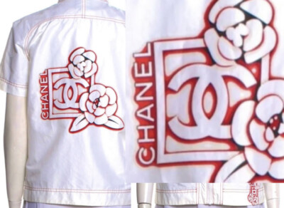 4K Chanel Vintage 2005 White Red Surf Logo Zip Up Top 34 36 38 2 4