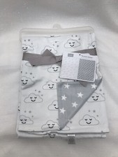 Hudson Baby Reversible Clouds Stars Minky Baby Blanket Security Lovey Boys Girl