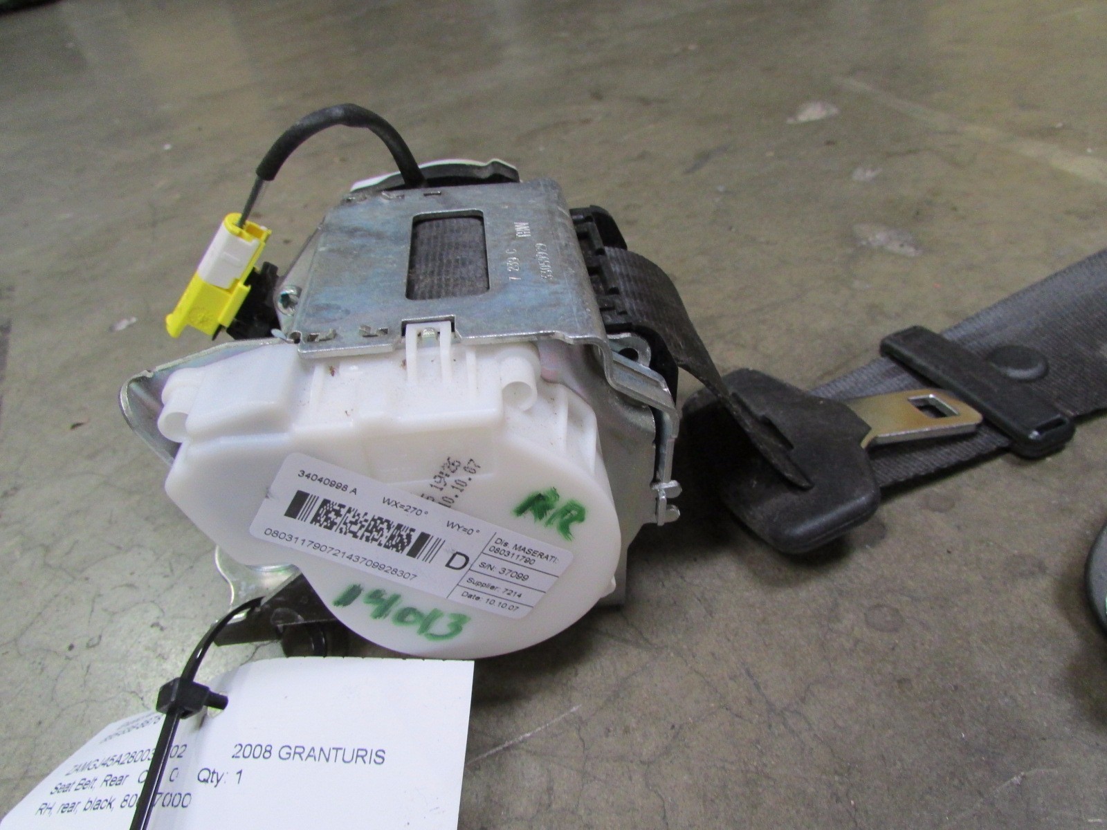 Maserati Granturismo, RH, Right Rear Seat Belt, Black, Used P/N 80087000