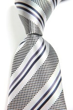 New Classic Striped Silver Black JACQUARD WOVEN 100 Silk Men's Necktie Tie