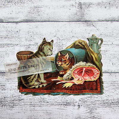 um 1900 Katzen Haustier Victorian Glanzbild Prägedruck Luxuspapier Deko Retro