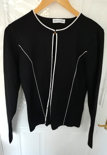 Long Tall Sally 12 Black White Trim Stretchy Hook Fasten Cardigan Top Jacket