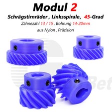 Zahnrad Links 45&deg; schr&auml;g Stirnrad Modul 2 13 Z&auml;hne 15 Z&auml;hne aus Kunststoff Nylon