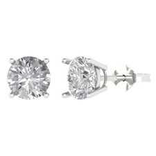 White Sapphire Stud Earrings for Women, Push Back 4 cttw, 8.0mm, Round-Cut 