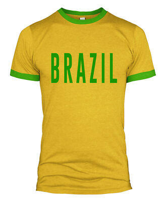 Brazil Text Retro T-Shirt Kit Fußball Fans Kleidung Welt Fußball L254