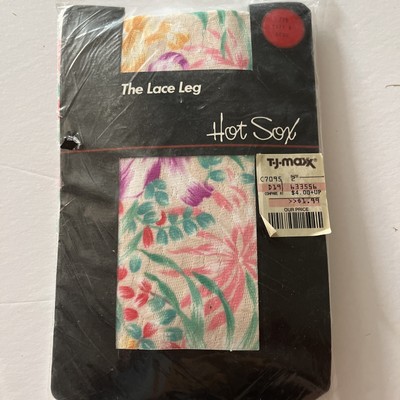 The Leg Lace Hot Sox Floral Ecru Size B Pantyhose Vintage