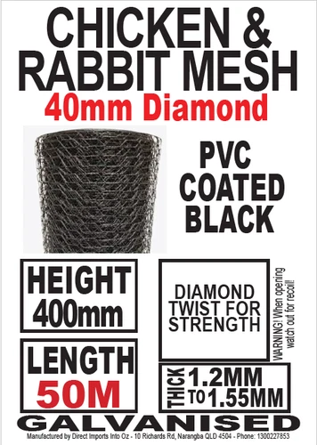 Heavy Duty Black PVC Coated 40mm hex opening Gal Rabbit Chicken Wire Mesh - Picture 9 of 10
