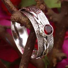 Garnet 925 Sterling Silver Band Spinner Meditation Handmade Ring All Size-U-89