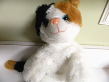 Aurora Calico Cat Kitty Plush Stuffed Animal Pink Ribbon Blue Eyes Toy Realistic