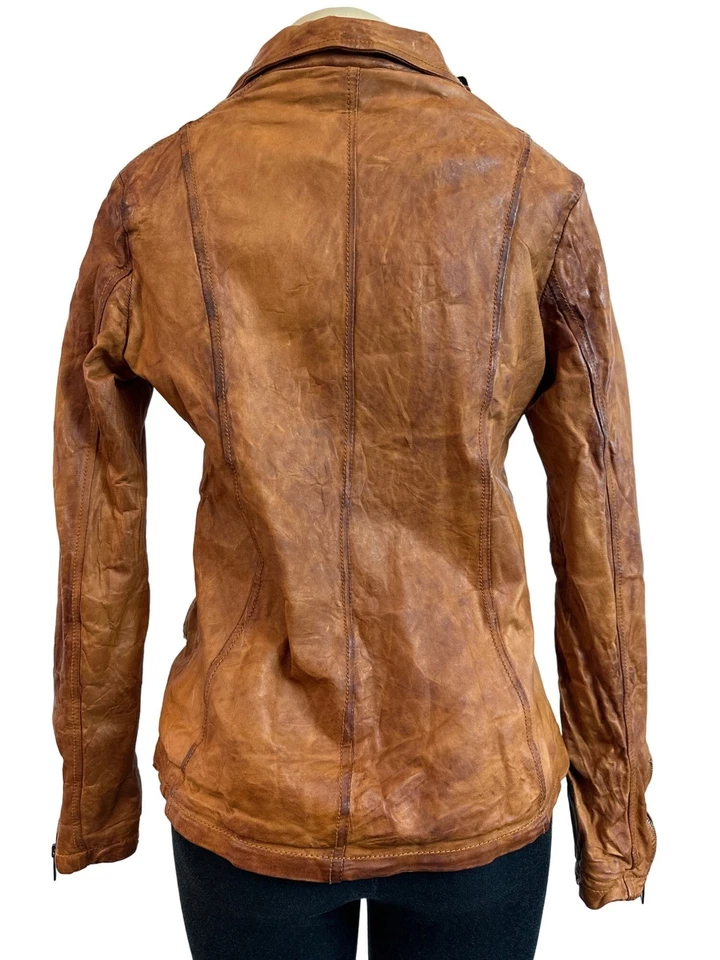 Chaqueta de cuero marrón Giorgio Brato con cierre de cremallera y bolsillos nueva  Foto 3 de 4