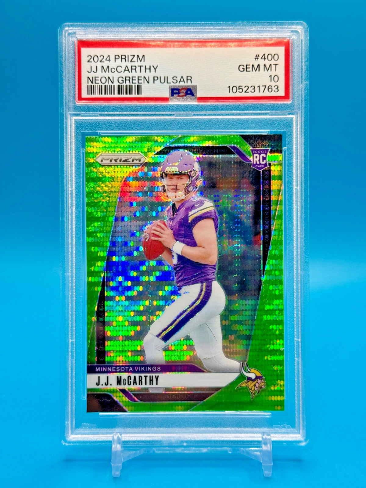 2024 Panini Prizm Rookies J.J. McCarthy #400 Neon Green Pulsar Prizm (RC) PSA 10